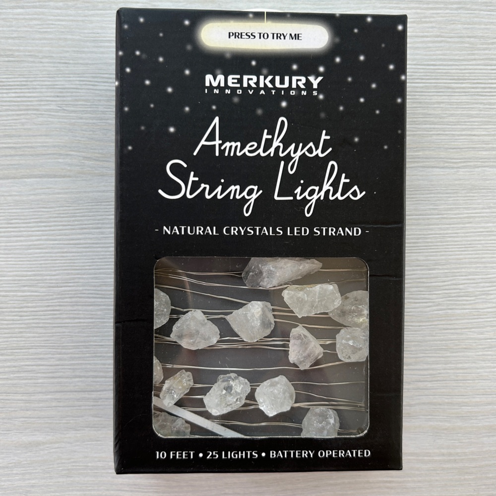 New Genuine White Amethyst Crystal String Lights Flexible Silver Wire 10 feet